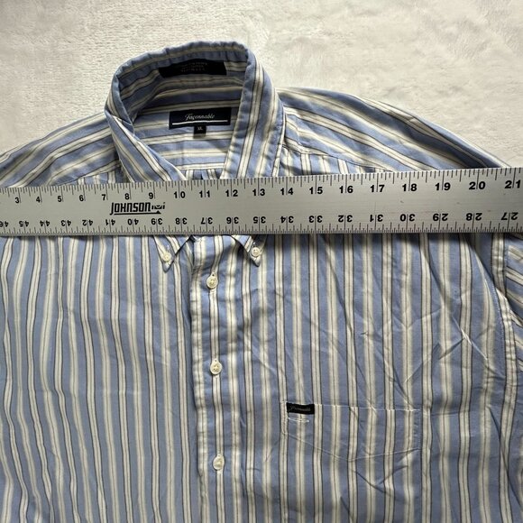 Faconnable Mens XL Blue & White Striped Button-Down Shirt 100% Cotton Pocket USA - Picture 5 of 7